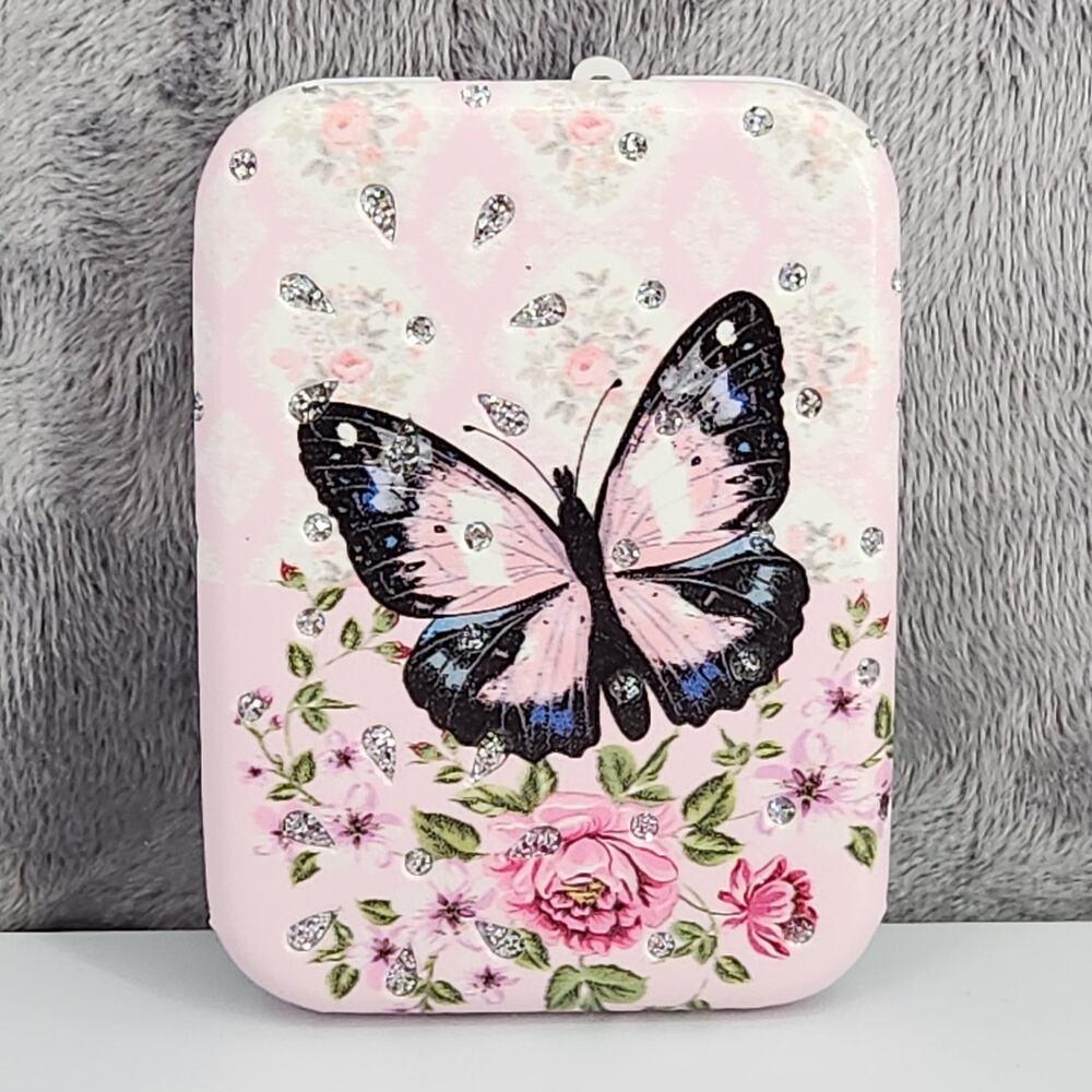 Butterfly Compact Mirror 2.5" X 3" Double-sided folding makeup travel floral NEW